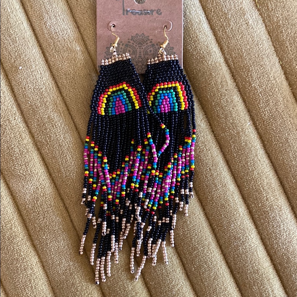 Multicolor Beaded Fringe Earrings